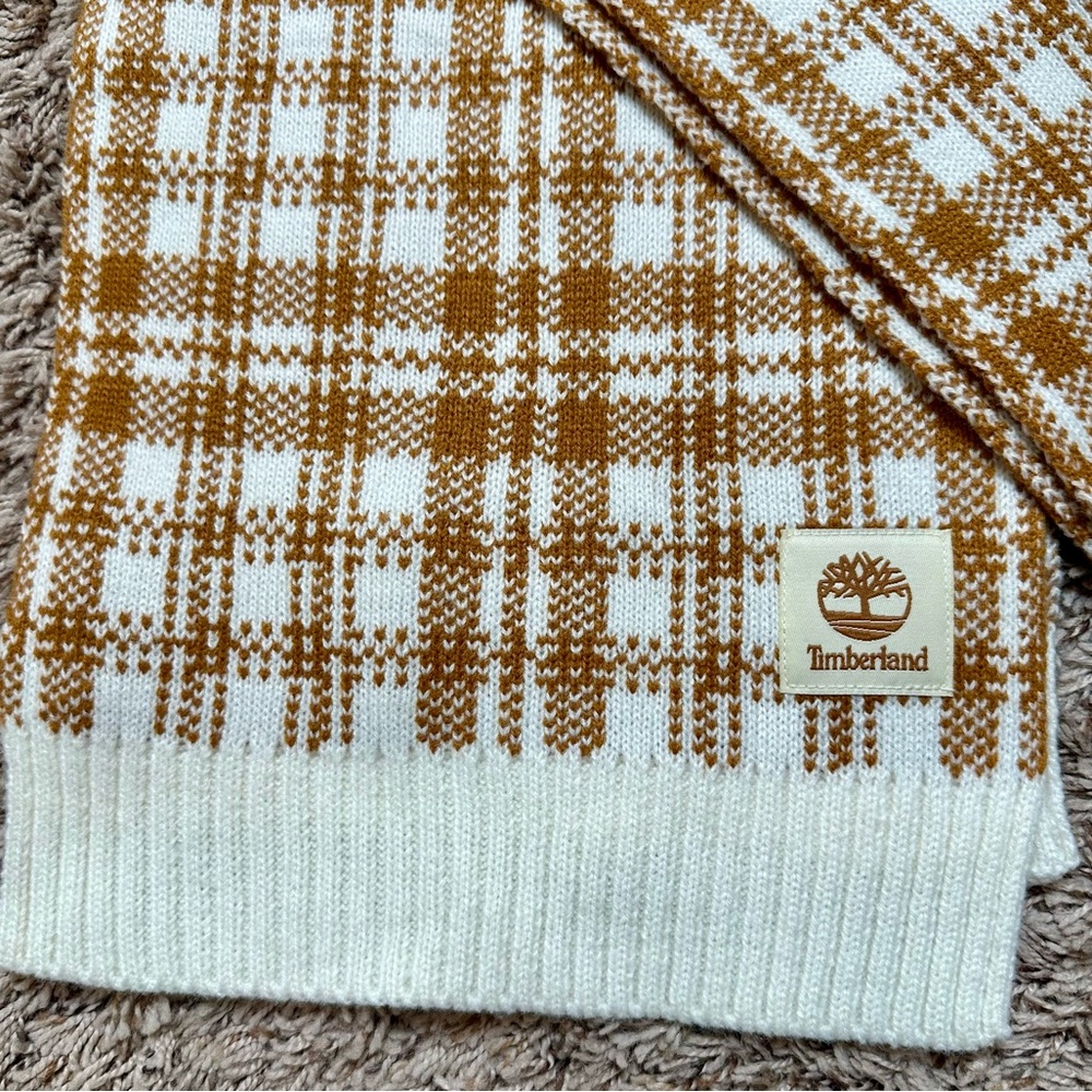 NWT Timberland Winter Scarf Tan & Cream Plaid - Picture 6 of 11